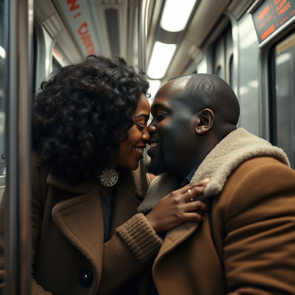 African American Couple Connection in NYC Train Station, Hyp...