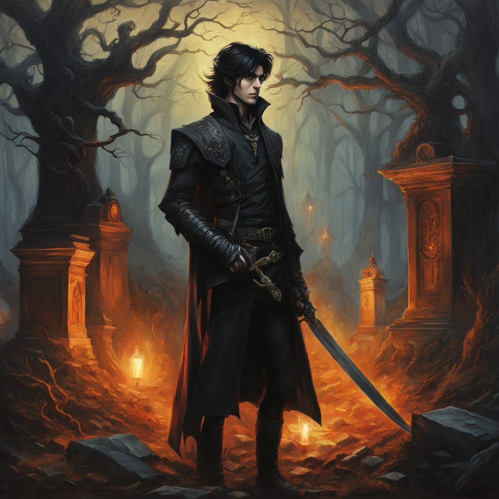 Heroic Vampire Hunter in Dark Gothic Graveyard