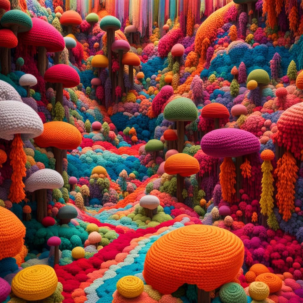 16k resolution, inspired by Olek and Molla Mills, crochet dr...