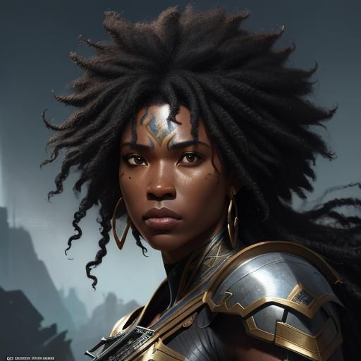 Detailed Portrait of a Black Female Warrior