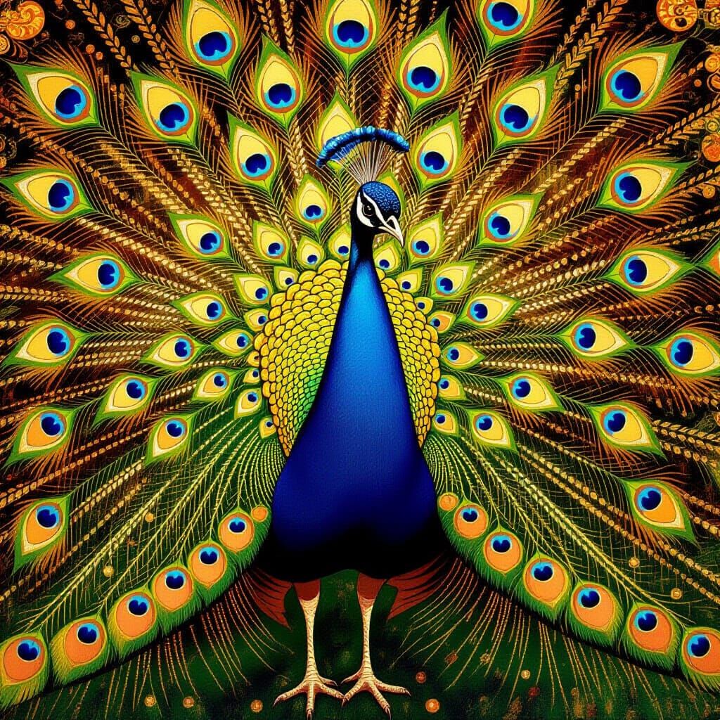 Majestic Peacock in Gustav Klimt Style
