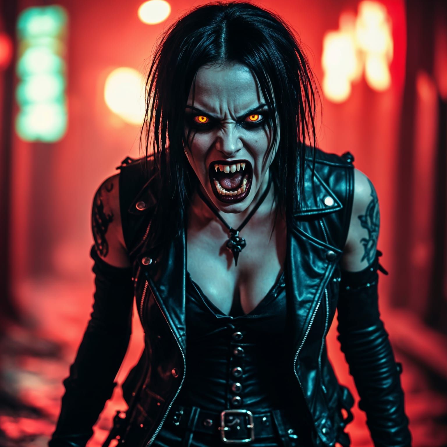 Gothic-Punk Vampire Woman Screaming in Anger