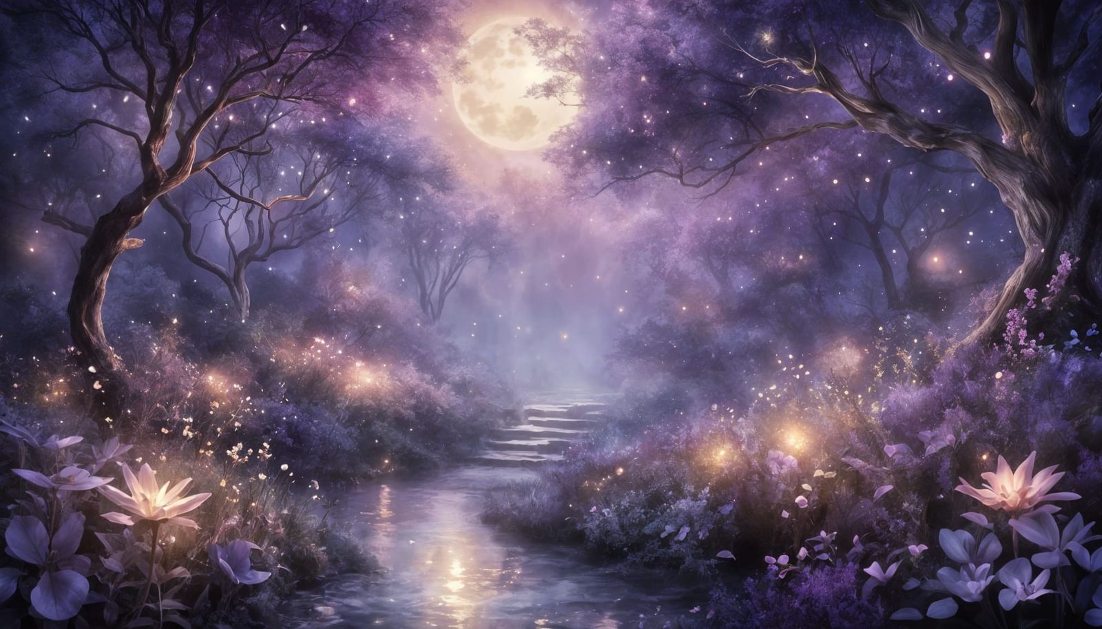 Mystical Purple Skies at Sunset in a Dreamlike Landscape