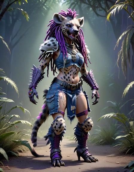 Feminine Predator Hyena in Denim Armor