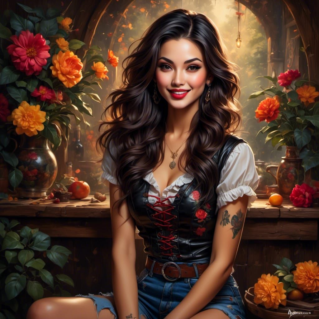 Beautiful Thai Woman Portrait in Oil Painting Style