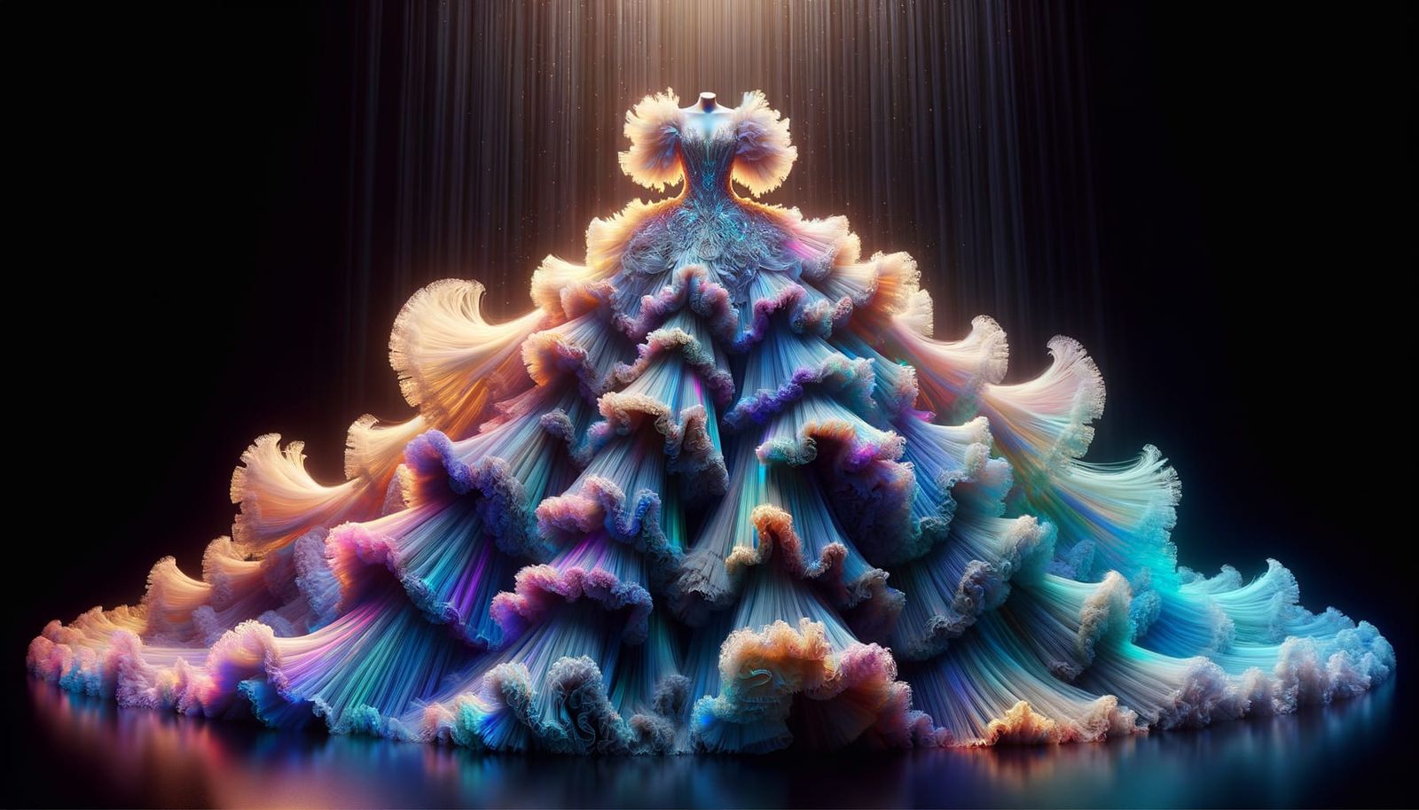 Extravagant Rainbow Tulle Gown with Cascading Ruffles