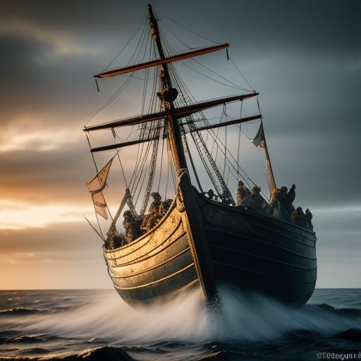 Viking Drakkar in Golden Sunlight: Nordic Noir
