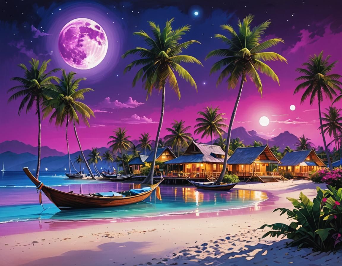 Enchanting Magenta Beach Resort Under Moonlight