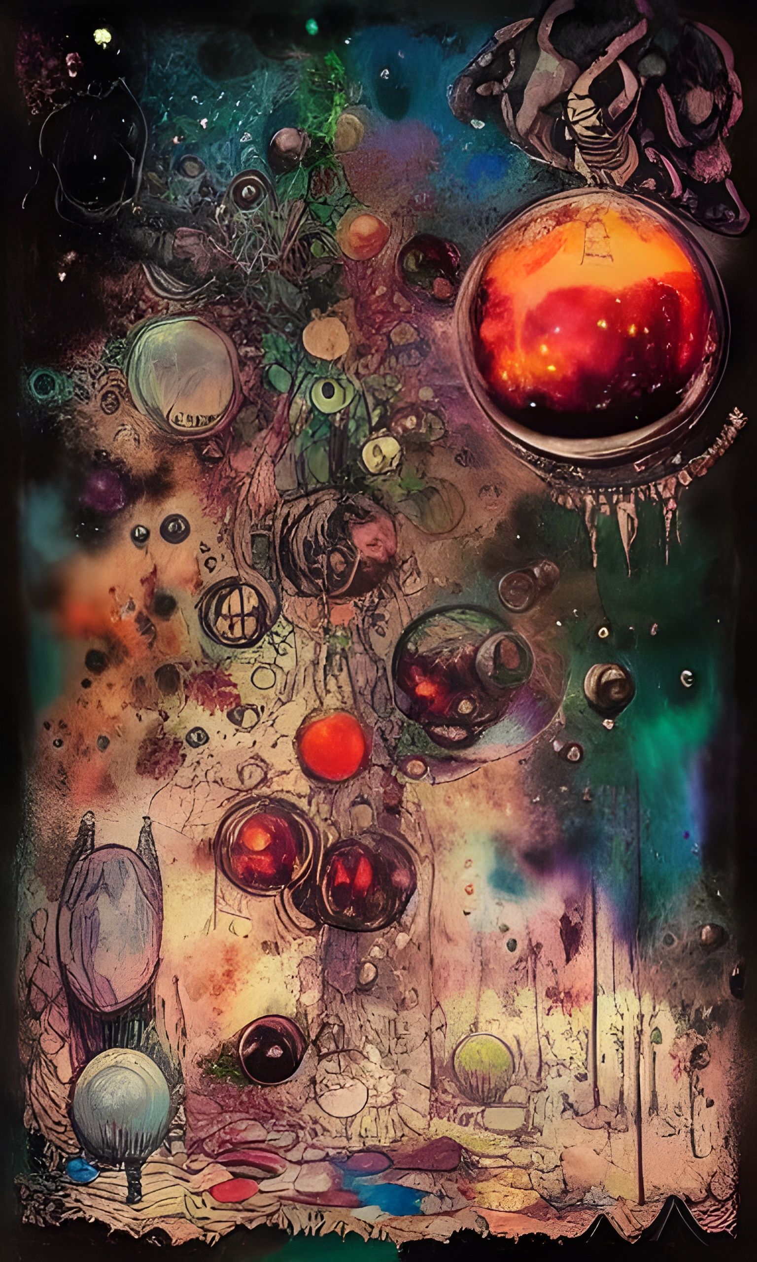 Crystal Ball in Wax, Mixed Media Illustration