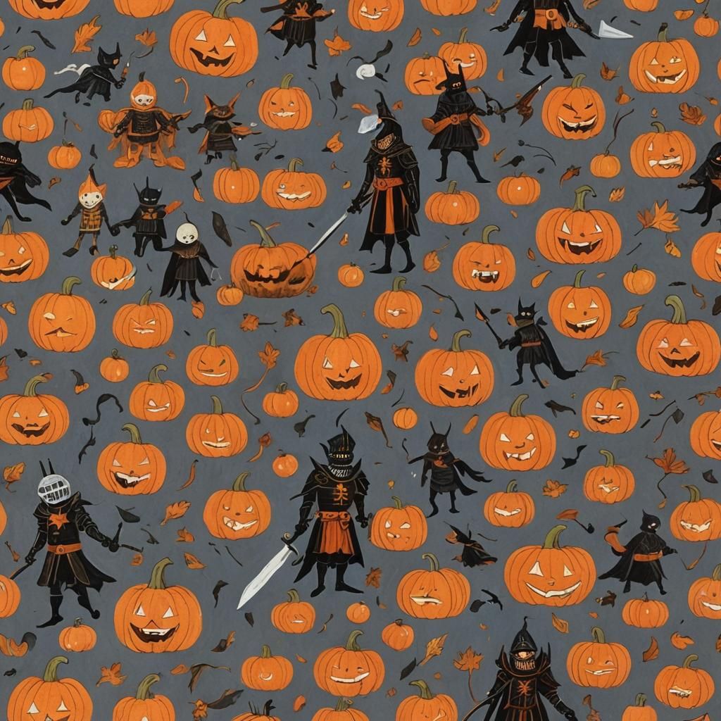 The Pumpkin Knight: A Gouache Painting