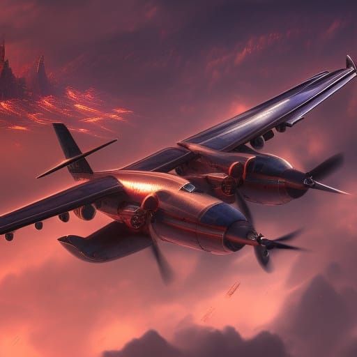 Fantastical Airplane Matte Painting in Deep Color