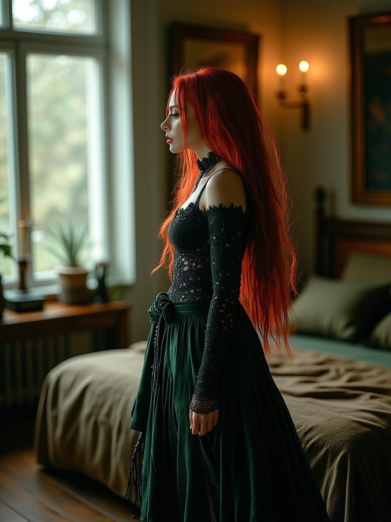 Redhead Irish Woman Playing Bagpipes in Lingerie