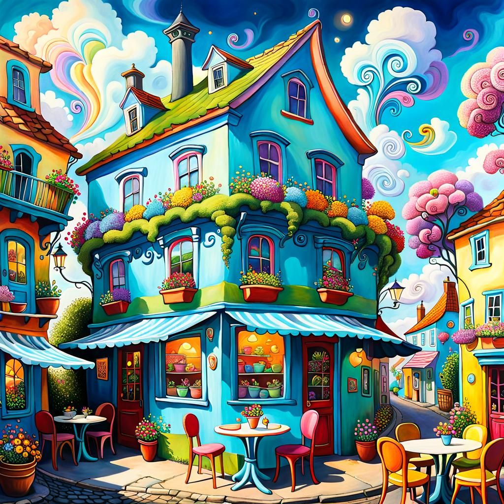 Quirky Cafe in Wonky Neighborhood: Pop Surrealism Art