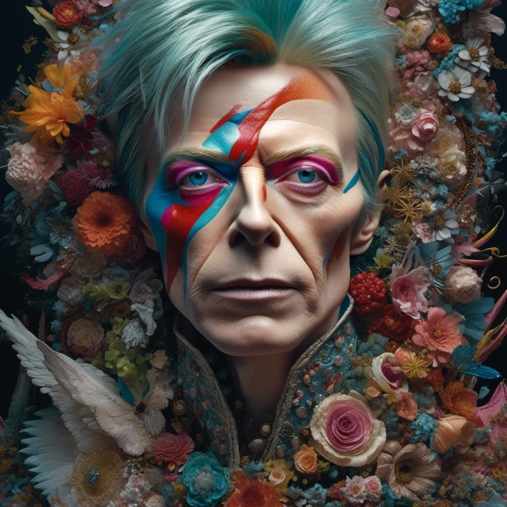 Photorealistic Portrait of David Bowie in Maximalist Style