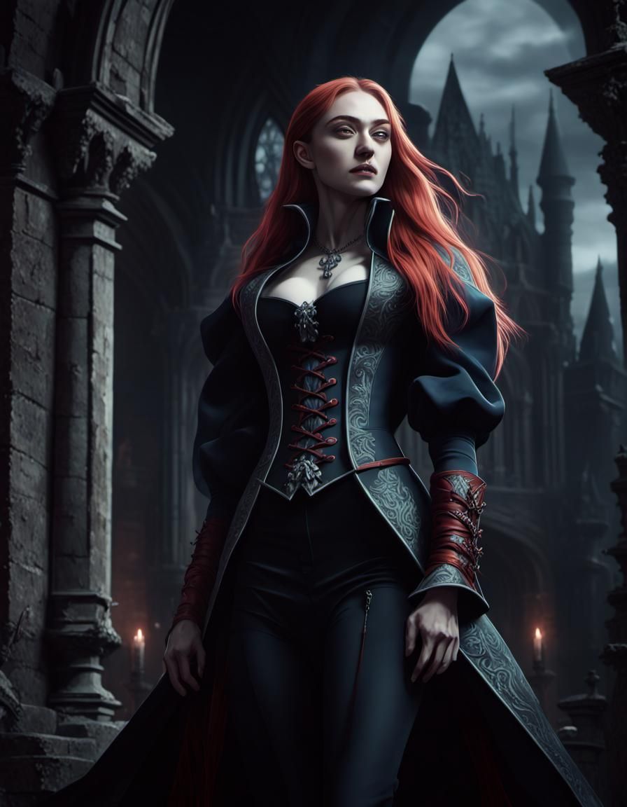 Sophie Turner Vampire in Castlevania Anime Style