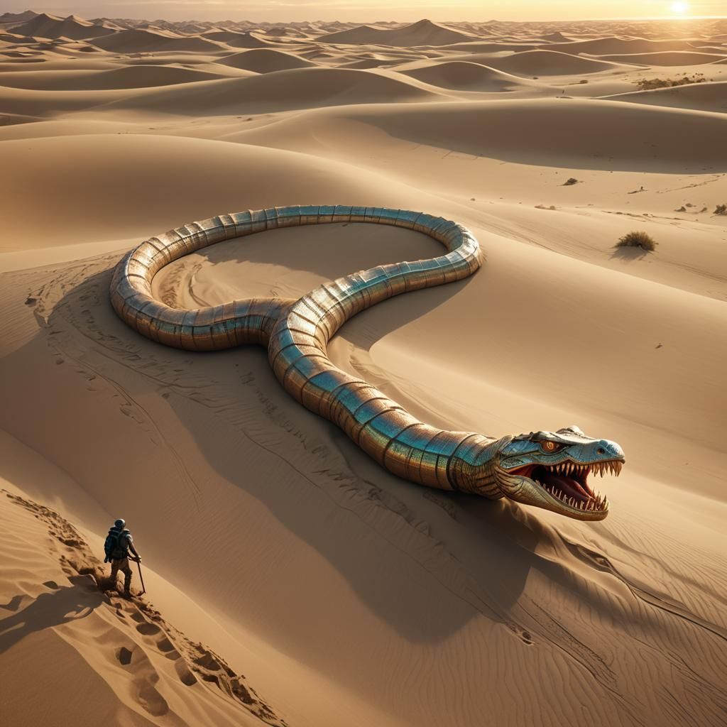 Nomad Rides Sandworm Through Iridescent Dunes