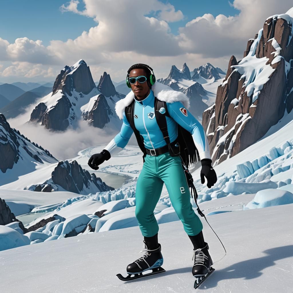 Brazilian Ice Superhero on Mountain of Ice