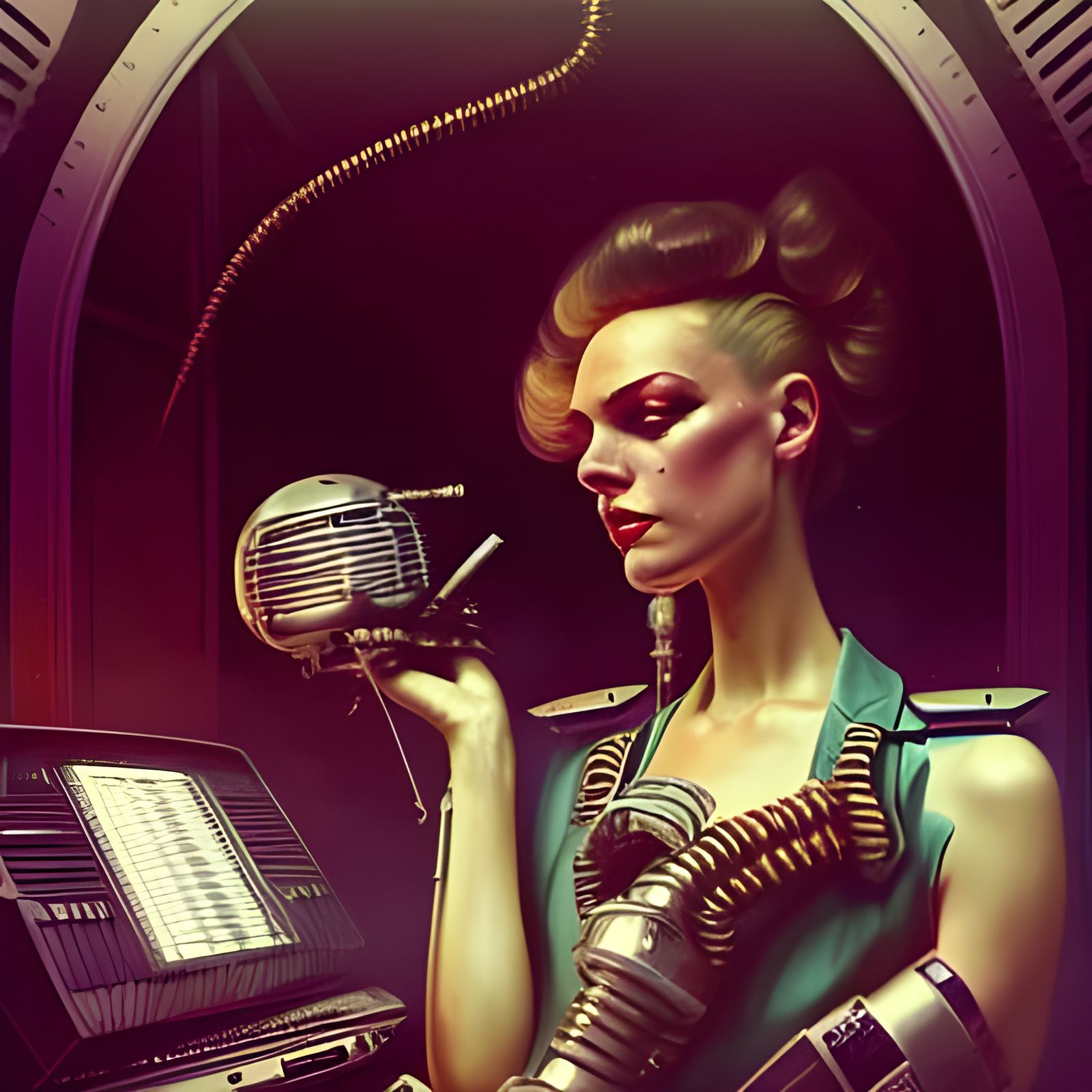 Retro Synthwave Portrait of Victorian Fashion Icon
