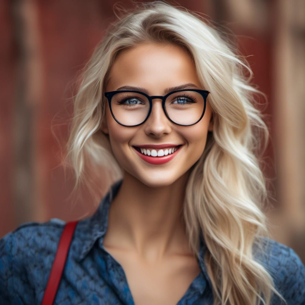 Beautiful Blonde Student Portrait with Red Skirt