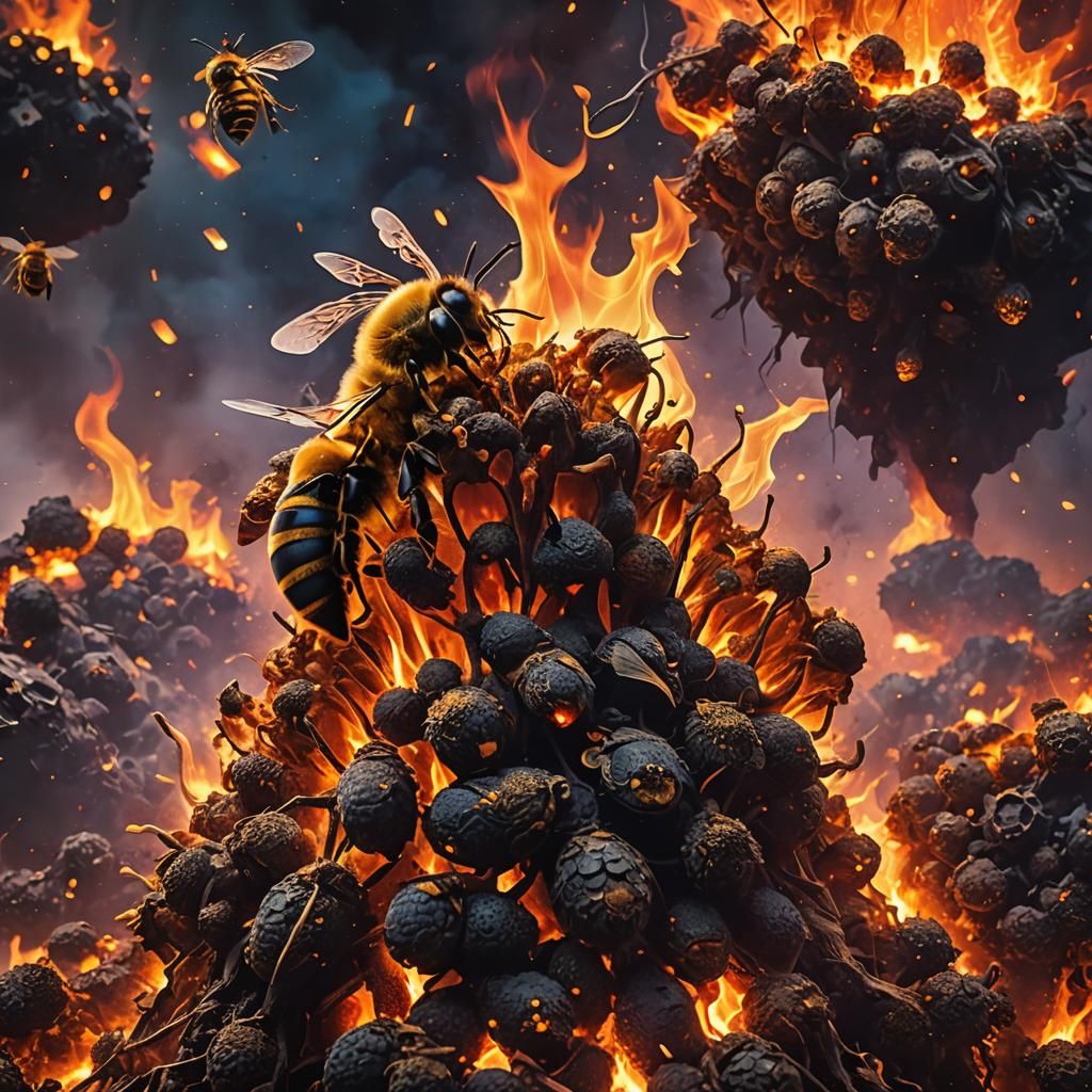 Inferno Bee Nest in Apocalyptic Landscape
