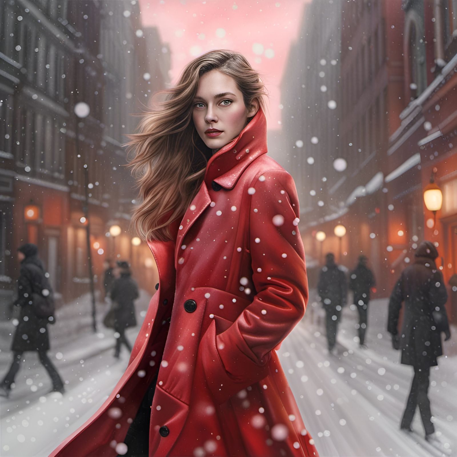 Snowy Portrait in Winter City Street