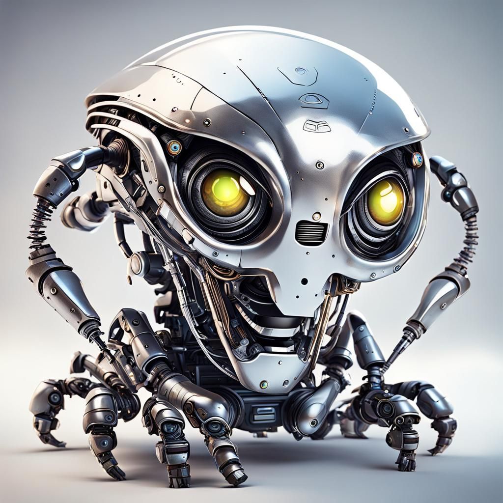 Cartoon Robot Alien Machine with Realistic Eyes