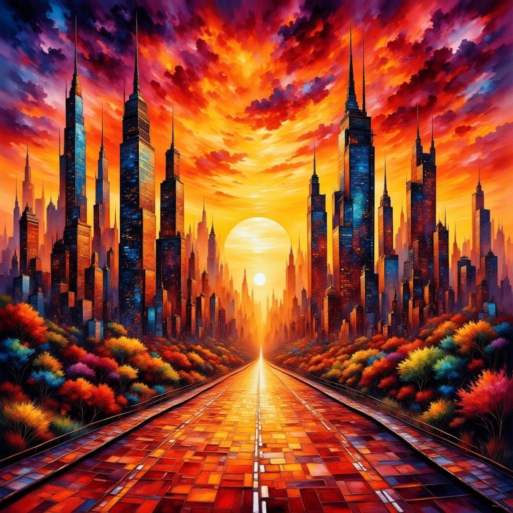 Golden Skyscraper Cityscape at Sunset