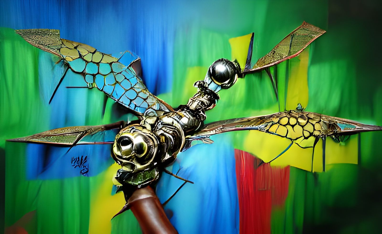 Steampunk Mechanical Dragonfly Pop Art Hyperrealism