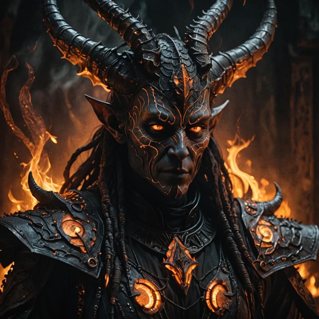 Dark Fantasy Tiefling Warlock Portrait in Giger Style