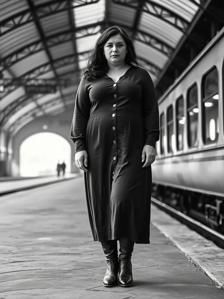 Vintage Portrait of a Woman at Train Station