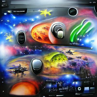 Futuristic Technology in Outer Space Airbrush Art