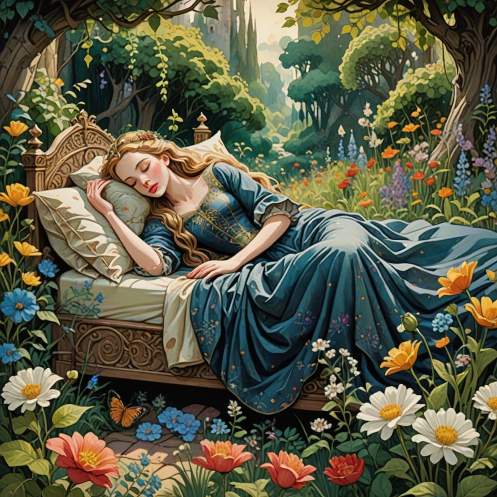 Whimsical Princess Slumber in a Floral Paradise