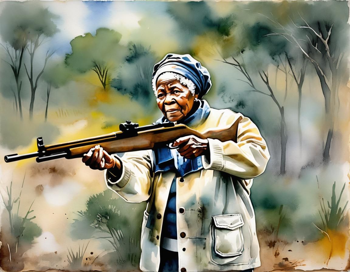 African American Matriarch Fireside, Encaustic Watercolor Pa...
