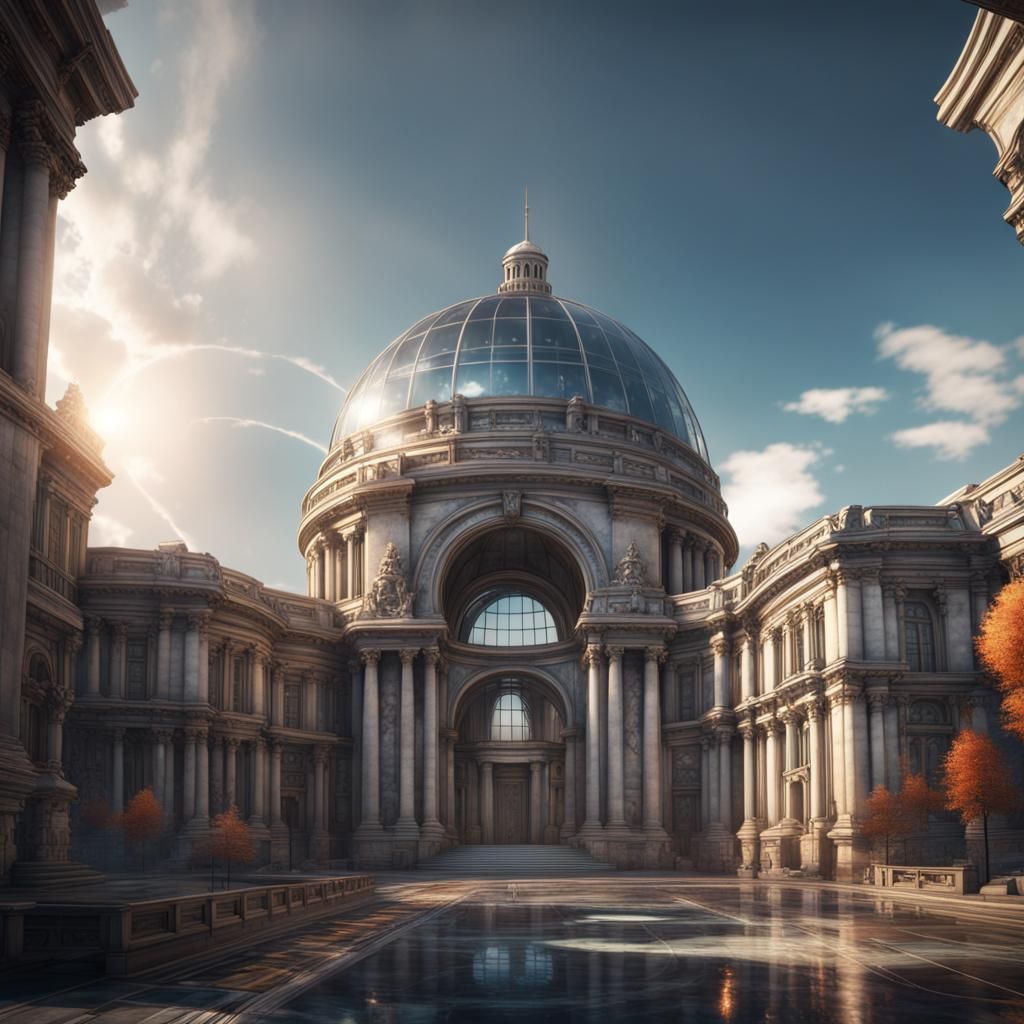 Luminous Cityscape with Marble Roads and Glass Dome