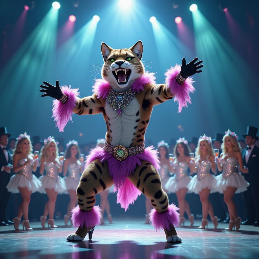 Prismatic Holographic Smilodon Dancer on Stage