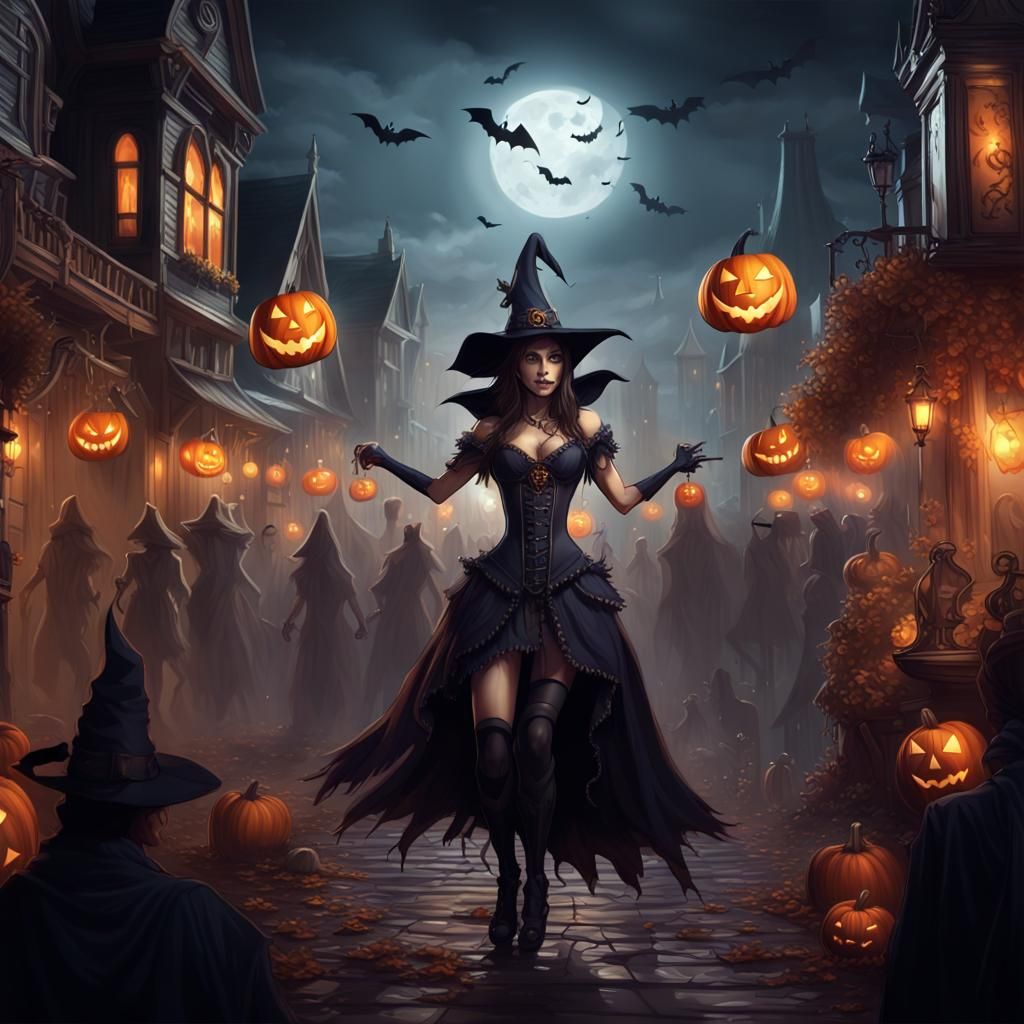 Halloween Fest: Dark Fantasy Art in Purple and Yellow