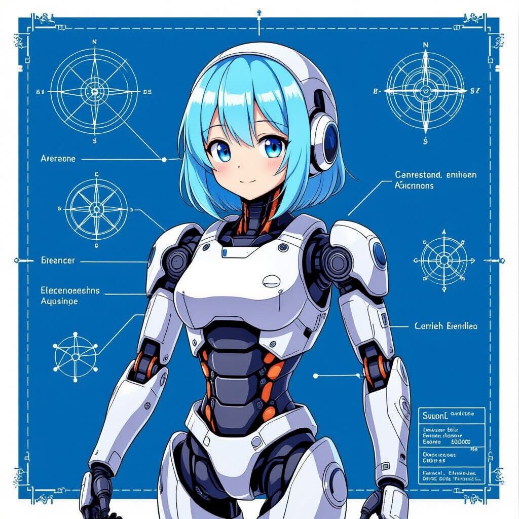 Robot Girl Blueprint in a Systematic Style