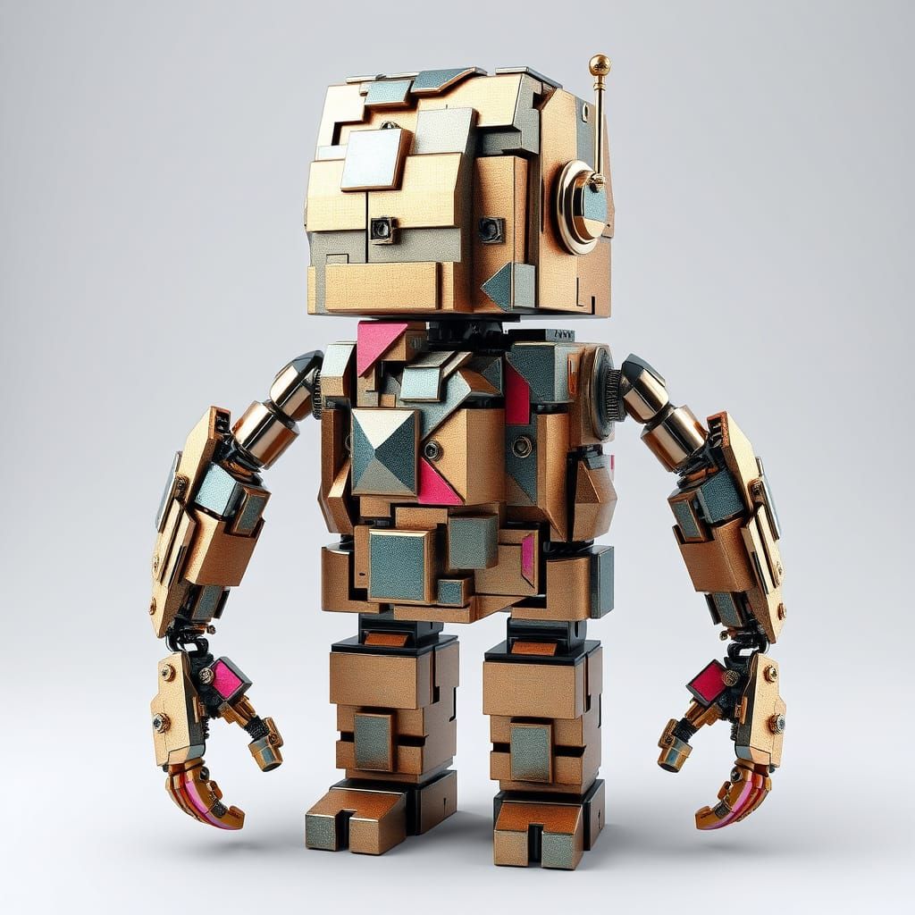 Intricate Cubist Robot Made of Interlocking Squares