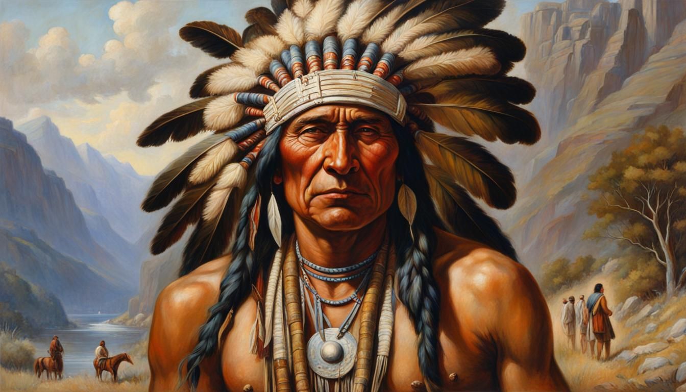 Native American Portrait in 1920s Oil Painting Style