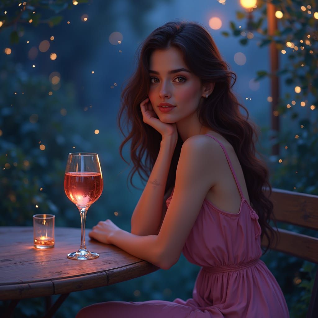 Woman Enjoys Rosé on Magical Midsummer Night