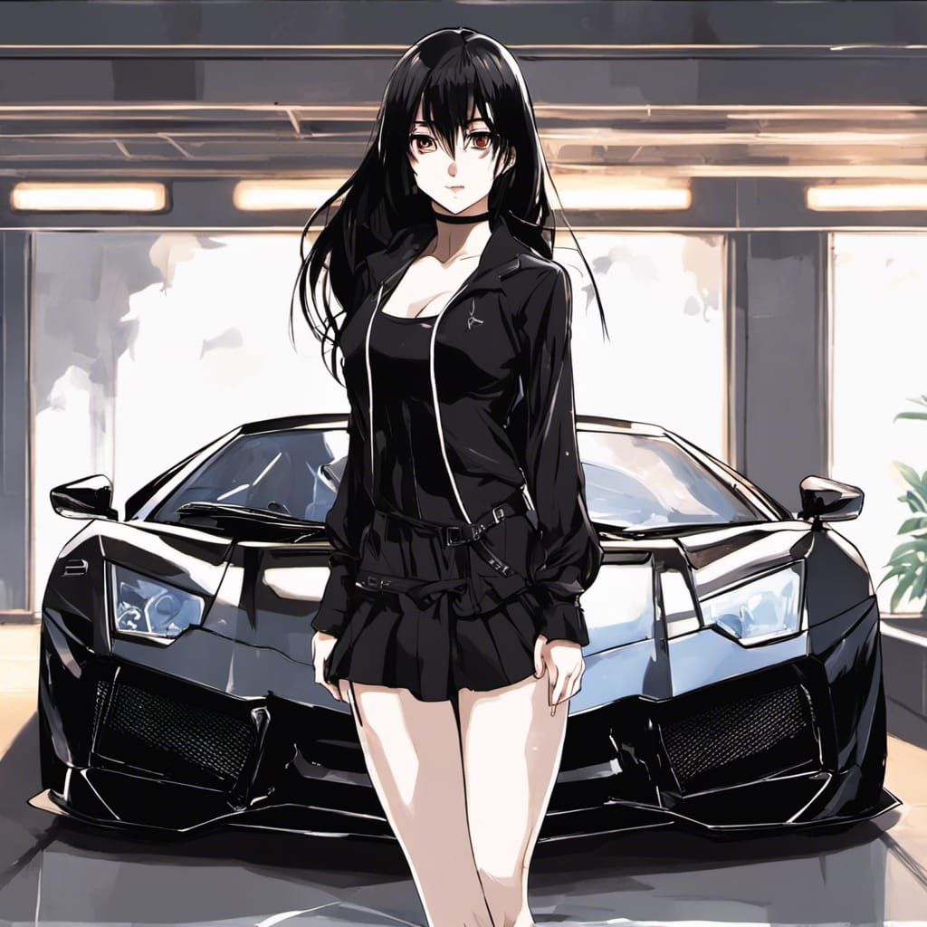 Anime Style: Woman and Her Black Supercar