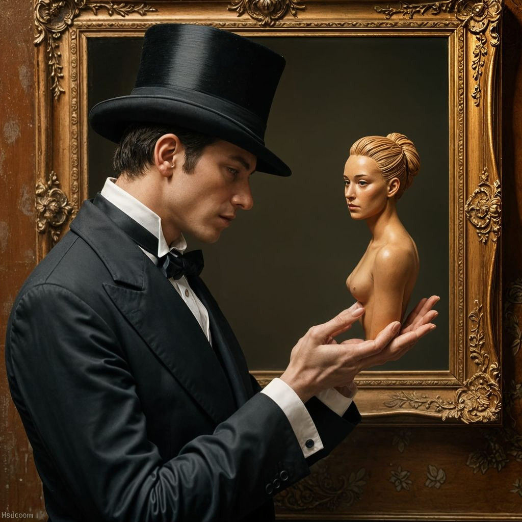 Man Sculpting Woman from Painting