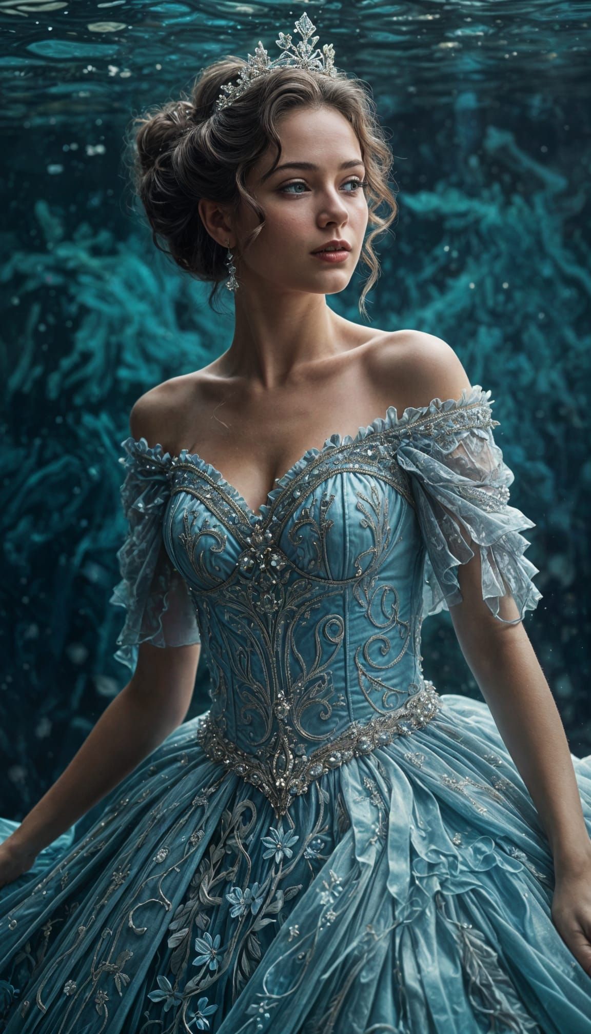 Rococo Underwater Princess in Sparkling Double Exposure