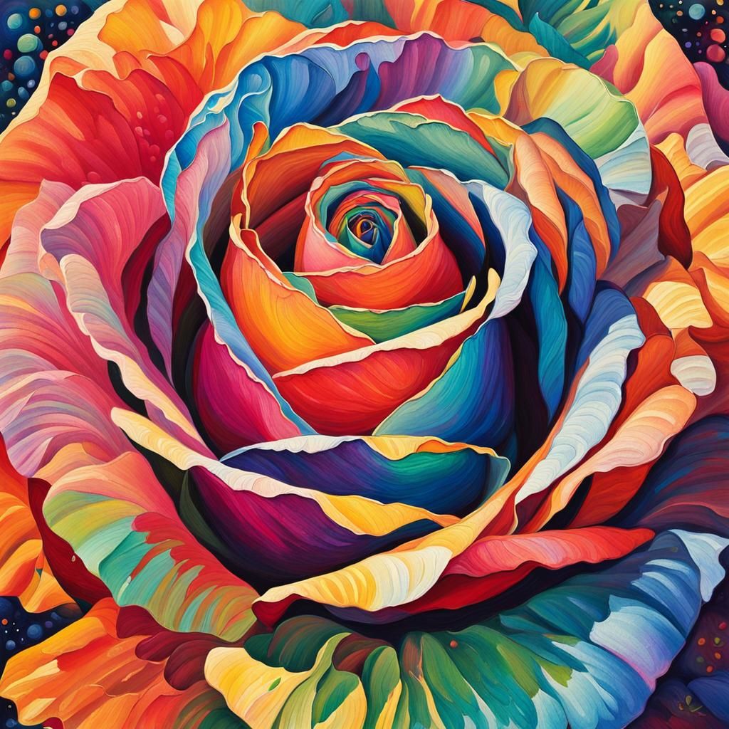 Abstract Rainbow Rose in Gouache Style