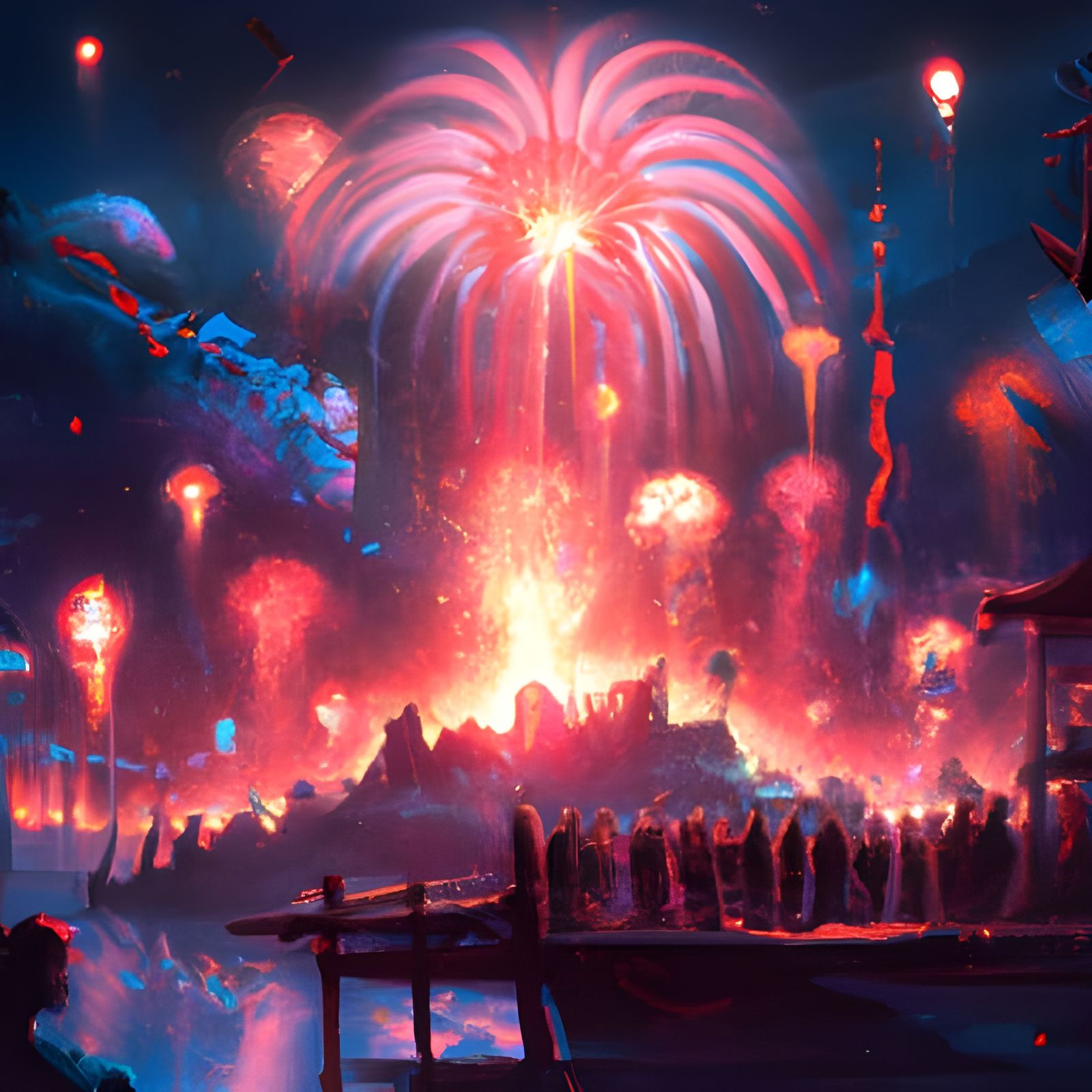 Spectacular Fireworks Display in Digital Art Style