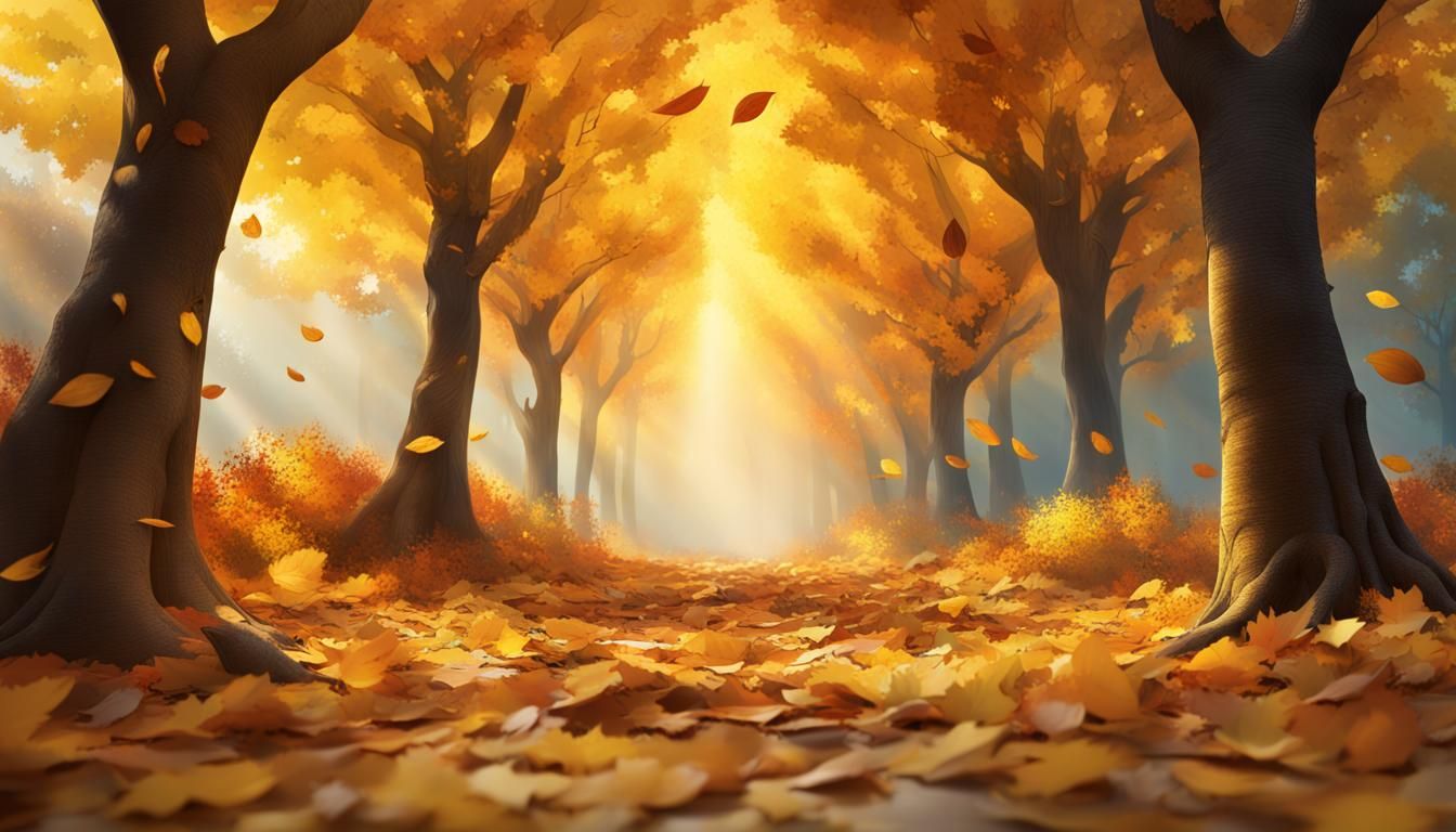 Autumnal Garden of Yellow Leaves in Splash Art Style