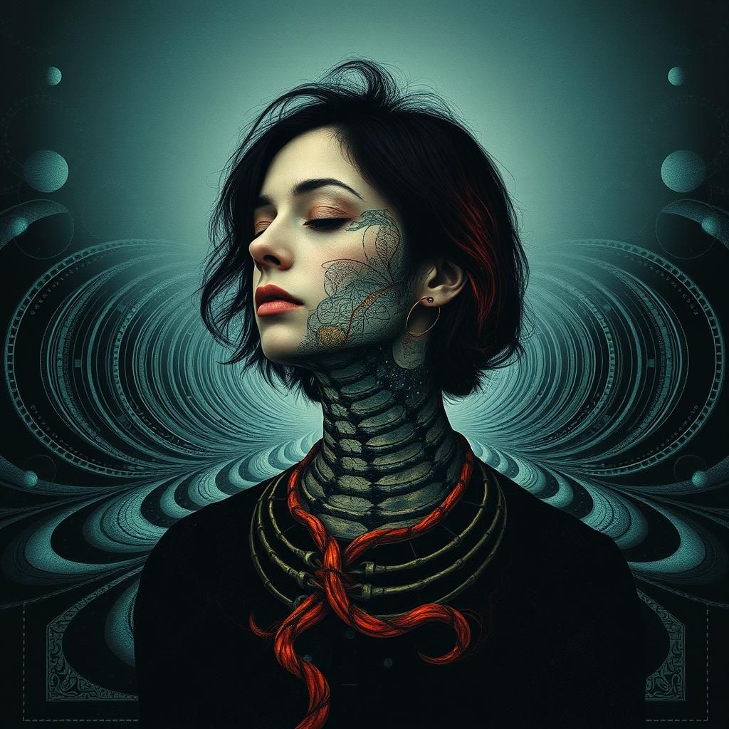 Eerie Double Exposure Art in Cosmic Horror Style