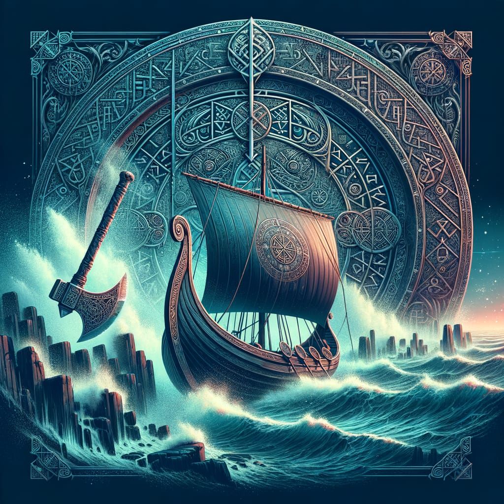 Norse Seafarer's Vessel with Rune Engraving and Ax