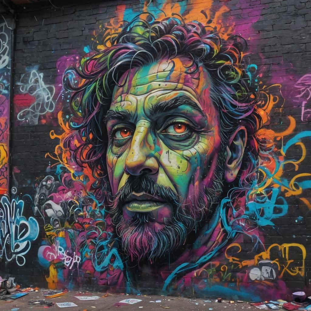 Colorful Madman Graffiti Portrait in Alex Hirsch Style