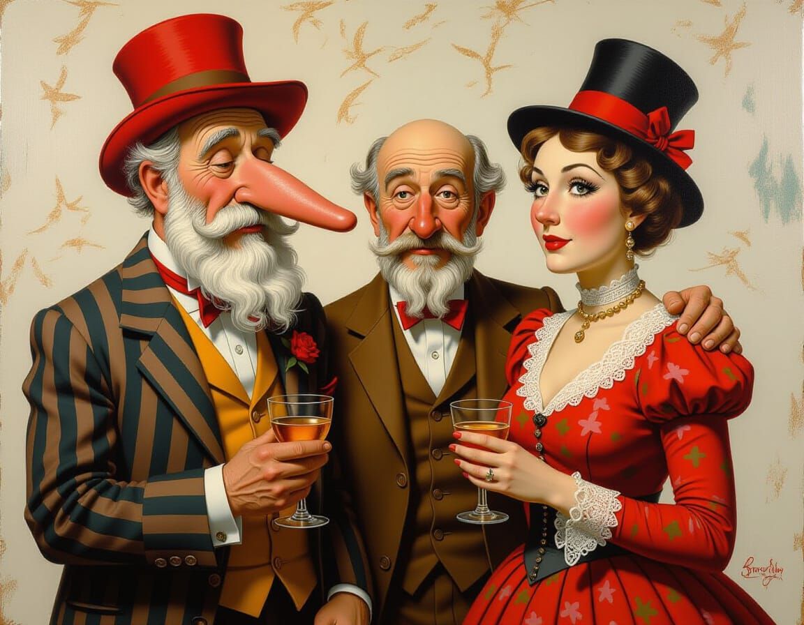 Surreal Family Gathering in Beryl Cook Style